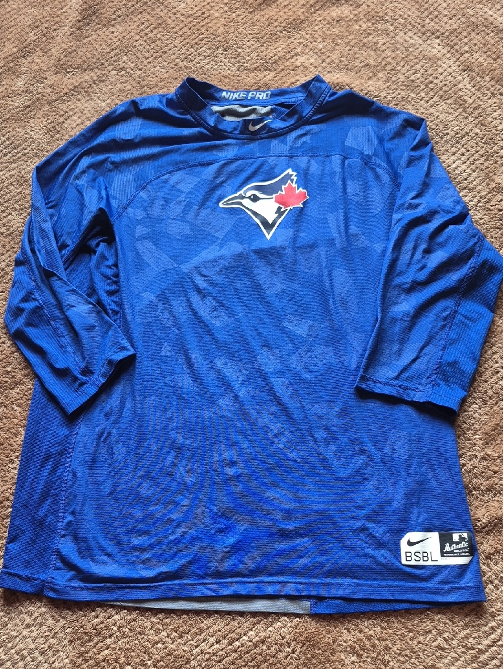 Toronto Blue Jay's Nike Royal Authentic Pro Hypercool 3/4 sleeve Performance T